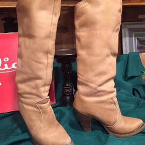 Vintage 1970's Zodiac Heeled Leather Boots Fold Down Top Womens Size 6
